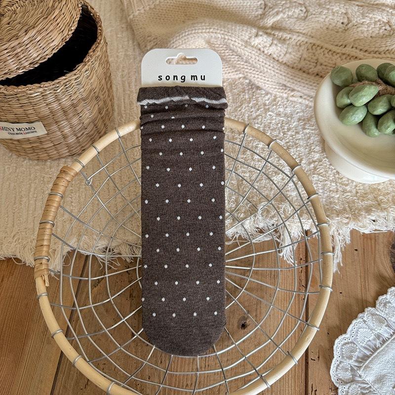 Women's New Autumn Bowknot Wave Dot Floral Drum Pile Pile Cotton Socks