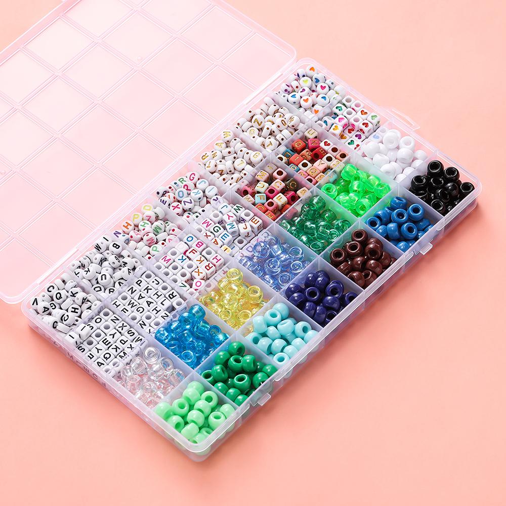 24Grids Beads Kit Rainbow Acrylic Letter Beads Set Large Hole Beads For DIY Bracelets Necklace Keychain Jewelry Making