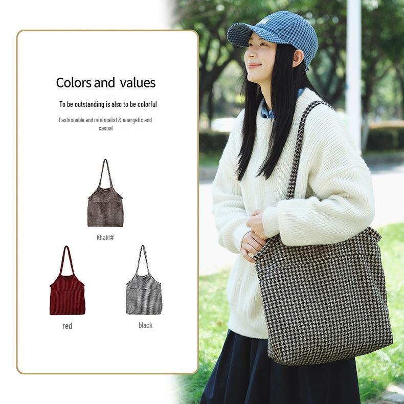 2026 Simple Large Capacity Plaid Canvas Shoulder Bag for Women and College Students
