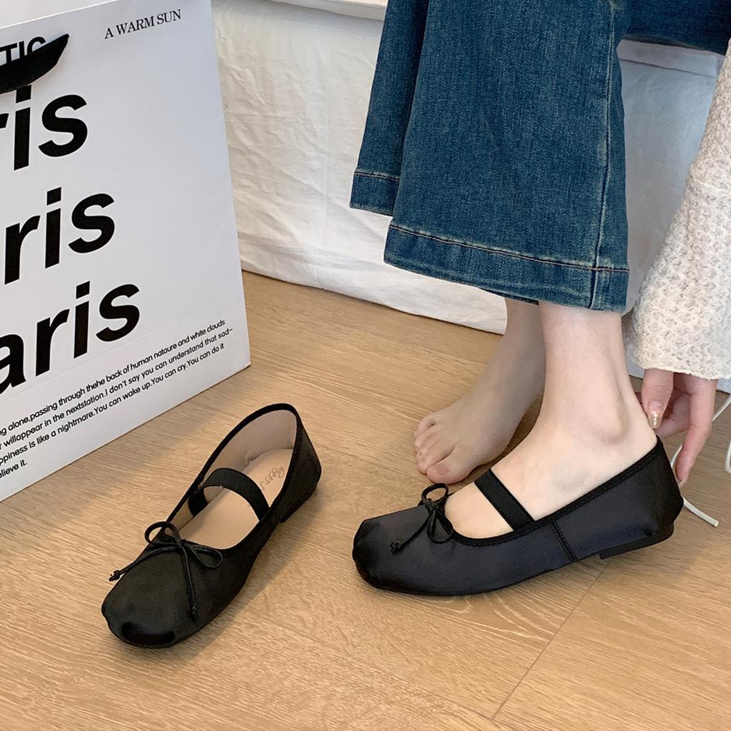 Fashion Bailamos Brand Women Luxury Satin Silk Ballet Shoes Woman Classic Square Toe Bowtie Elastic Band Ballerina Soft Flats Size40