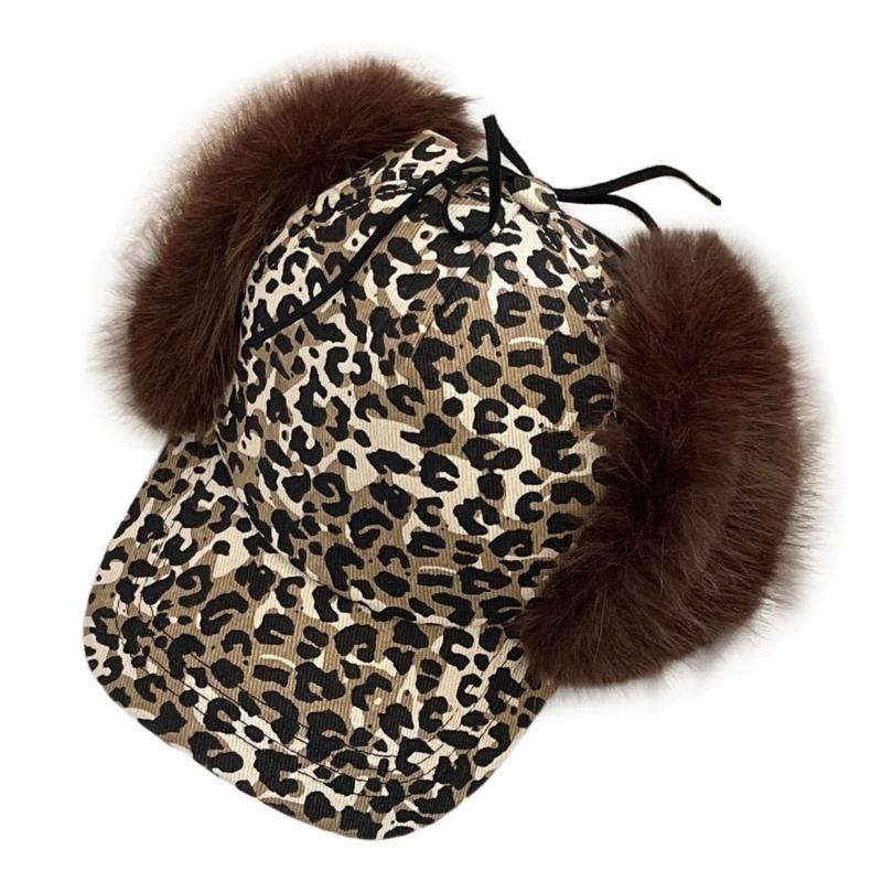 Warm Trapper Hat Faux Furs Baseball Cap With Foldable Ear Flaps Winter Fashion Accessory Headwear for Outdoor Activity хаки