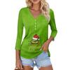 Women's Casual Fashion Sexy Comfortable Christmas Print V-Neck Button Three-quarter Sleeve Top