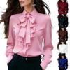Women's Trendy Color Long Sleeve Blouse with Lapel Collar
