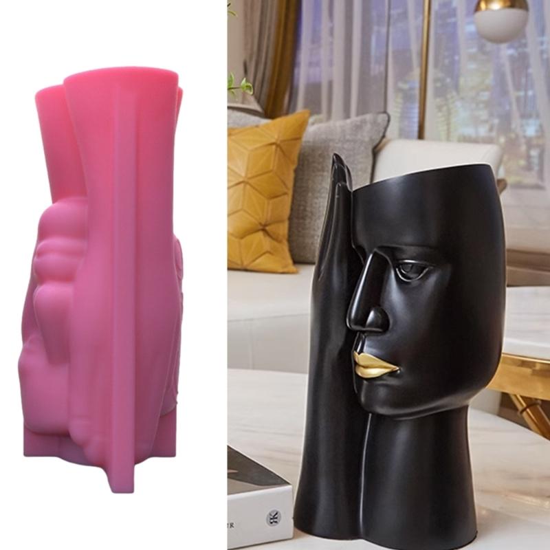 Blomsterpotte silikonform betongform skjermet menneskelig ansiktsform blomsterpotteformer sementform silikonmateriale for