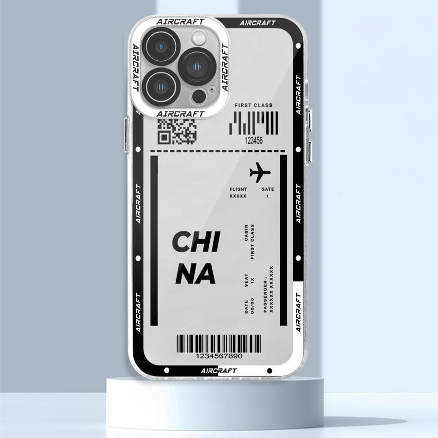 Airplane Bus Tickets Phone Case for iPhone 16 Pro 13 Pro Max SE 8 7 Plus XR 14 15 Pro Max 11 12 Mini X XS Max Clear Soft