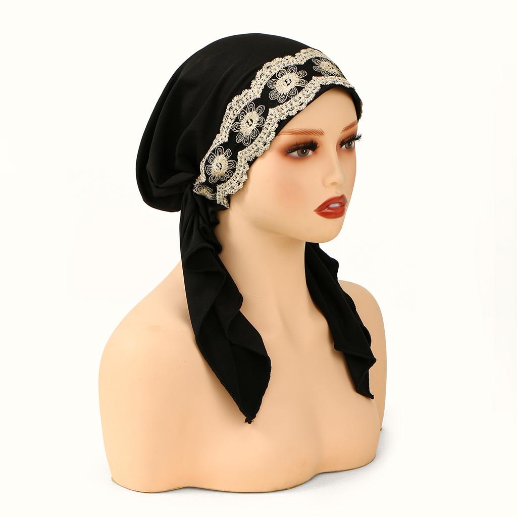 Golden Stripes Elastic Hat Cap For Woman Muslim Hijab Headband Middle East Instant Scarf Hijab Islamic Turban Bandana 20*43Cm
