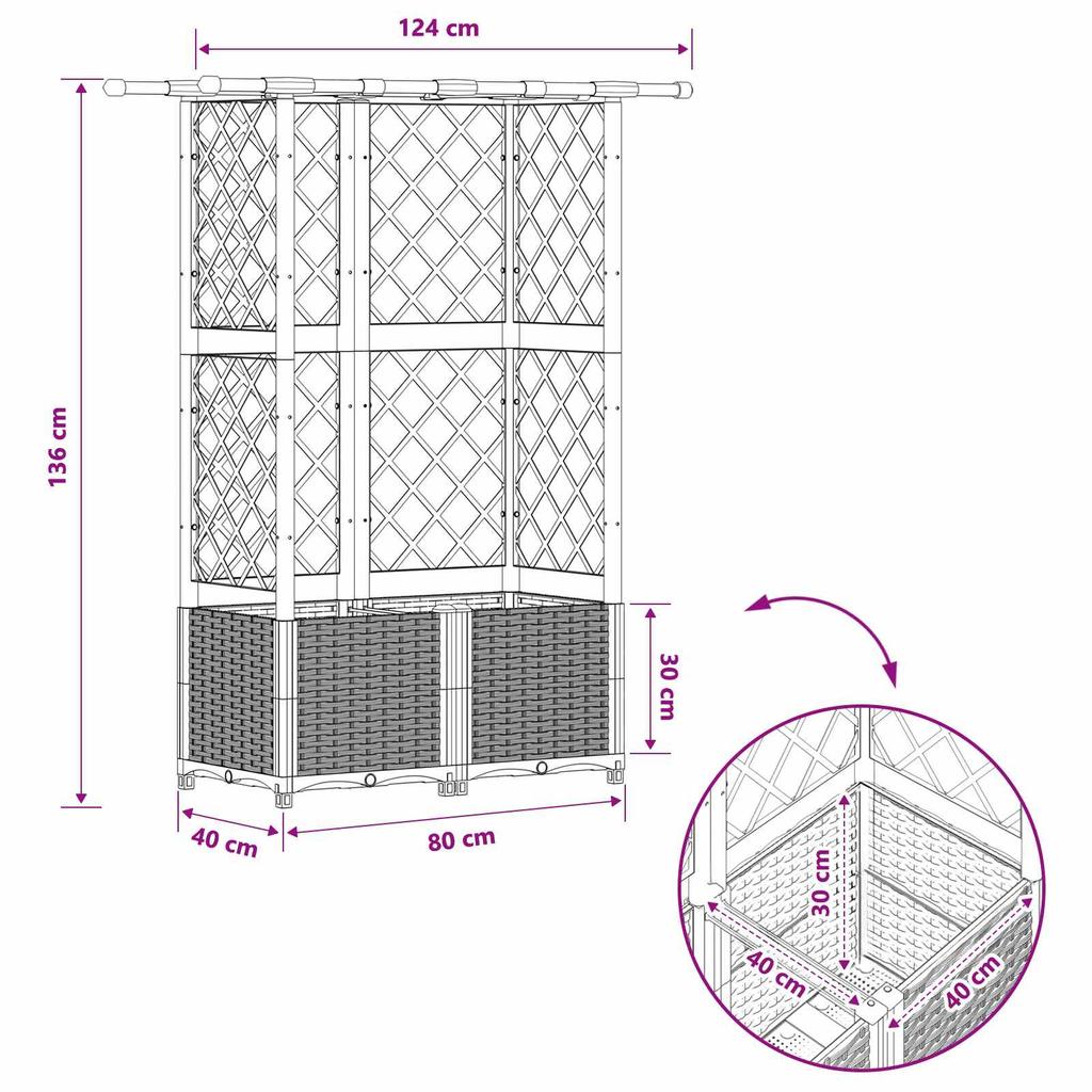 Raised Bed with Trellis and Canopy Brown 124 x 40 x 138 cm PP