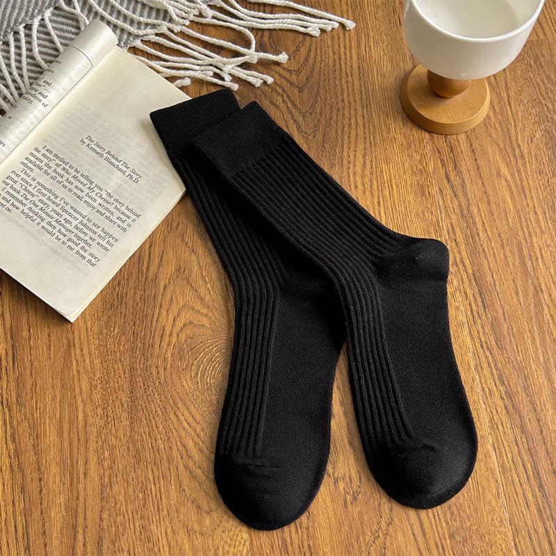 Autumn and Winter Socks, Women's Mid-calf Socks, Pile Socks, Solid-colored Cotton Socks, Versatile and Simple Socks