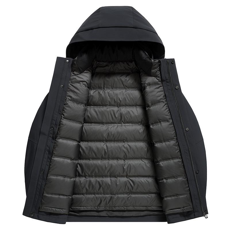 Men's Hooded Thickened Winter Coat with Detachable Liner - Warm Duck Down Jacket