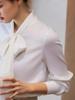 Autumn 2025 French Chic White Ribbon Bow Blouse for Women