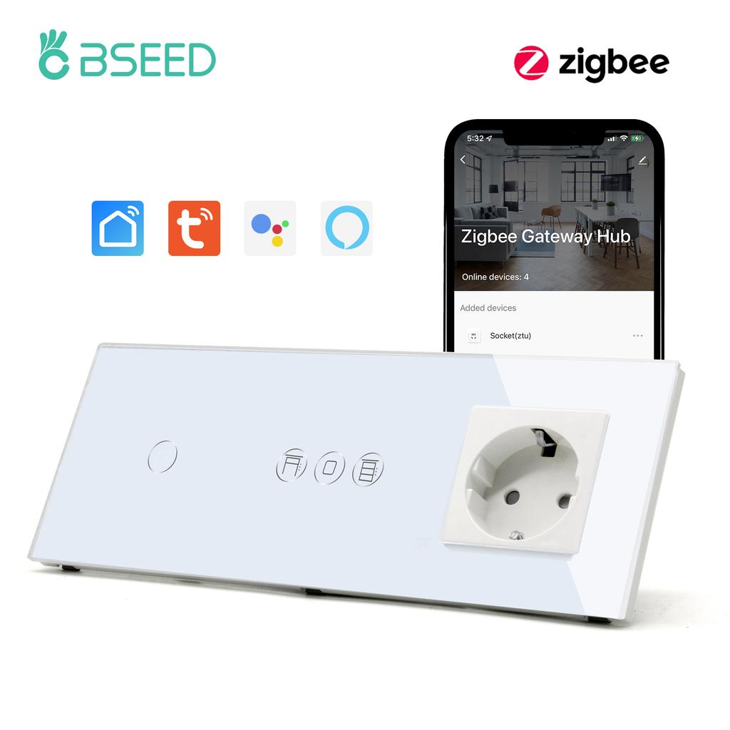 BSEED Zigbee Smart Blinds Switch Electric Roller Shutter Switch With EU Socket USB Type-C Ports Tuya Alexa Smart Life App