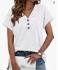 Women's Loose Fit Henley V Neck T‑Shirt Rolled Short Sleeve Casual Summer Daily Wear Blouse Top