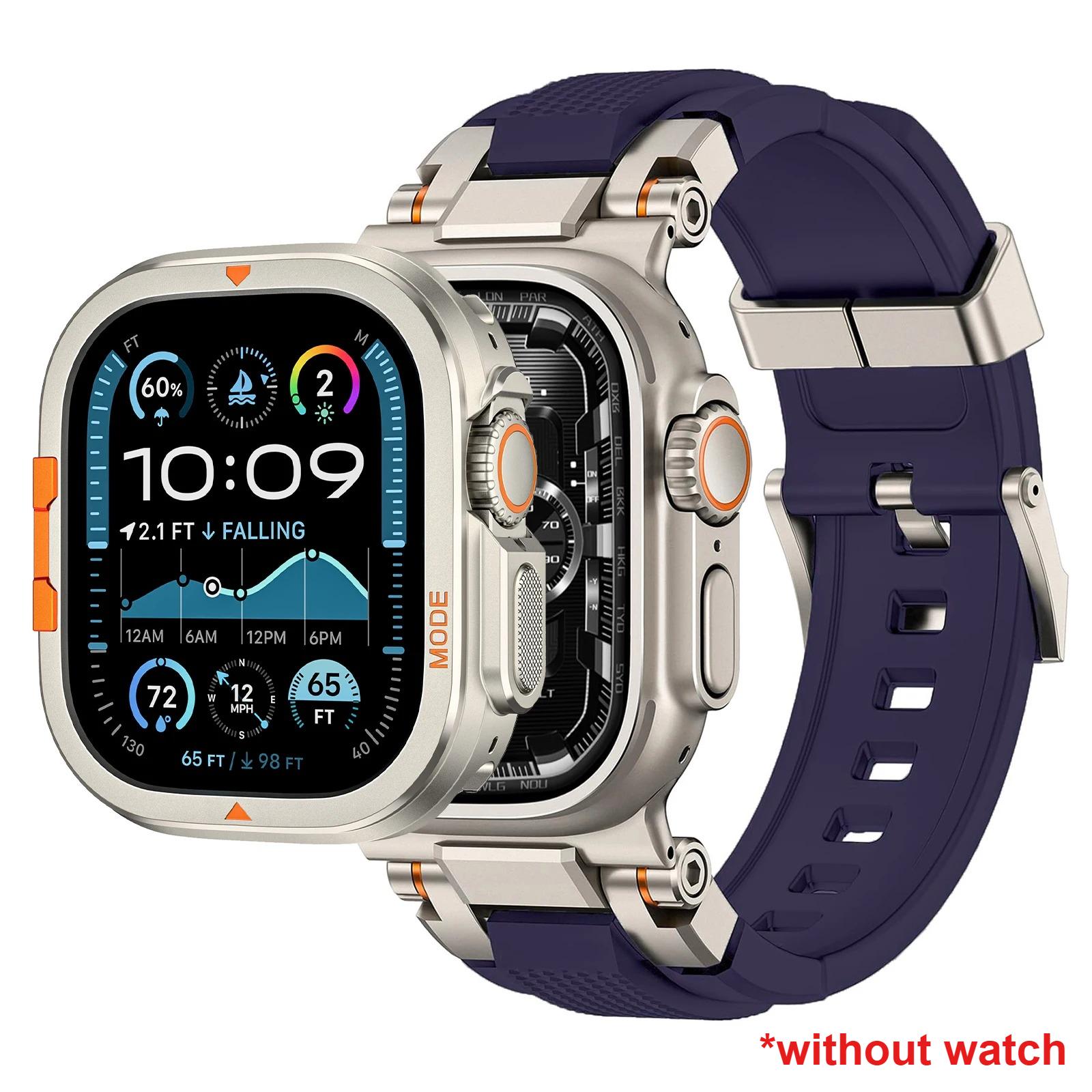 

Силиконовый ремешок+Металлический корпус для Apple Watch Ultra 3 2 49мм 46мм Рамка-бампер из сплава Спортивный ТПУ ремешок для Iwatch Серии 11 10 Браслет For Ultra 3 49mm фиолетовый
