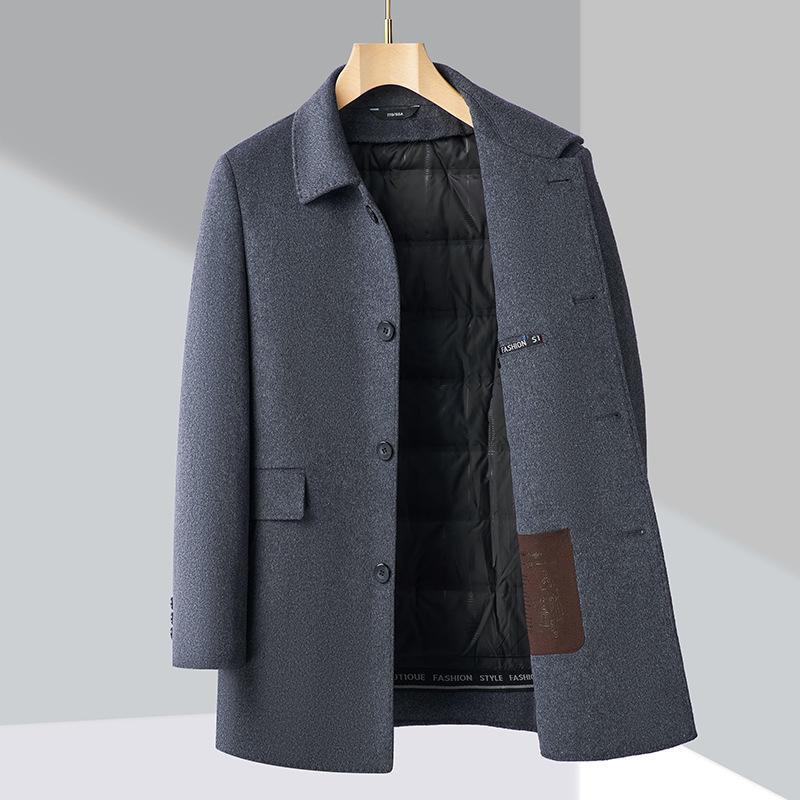 Winter thickened down liner removable double-sided cashmere coat men's mid-length woolen coat for middle-aged and elderly dads
