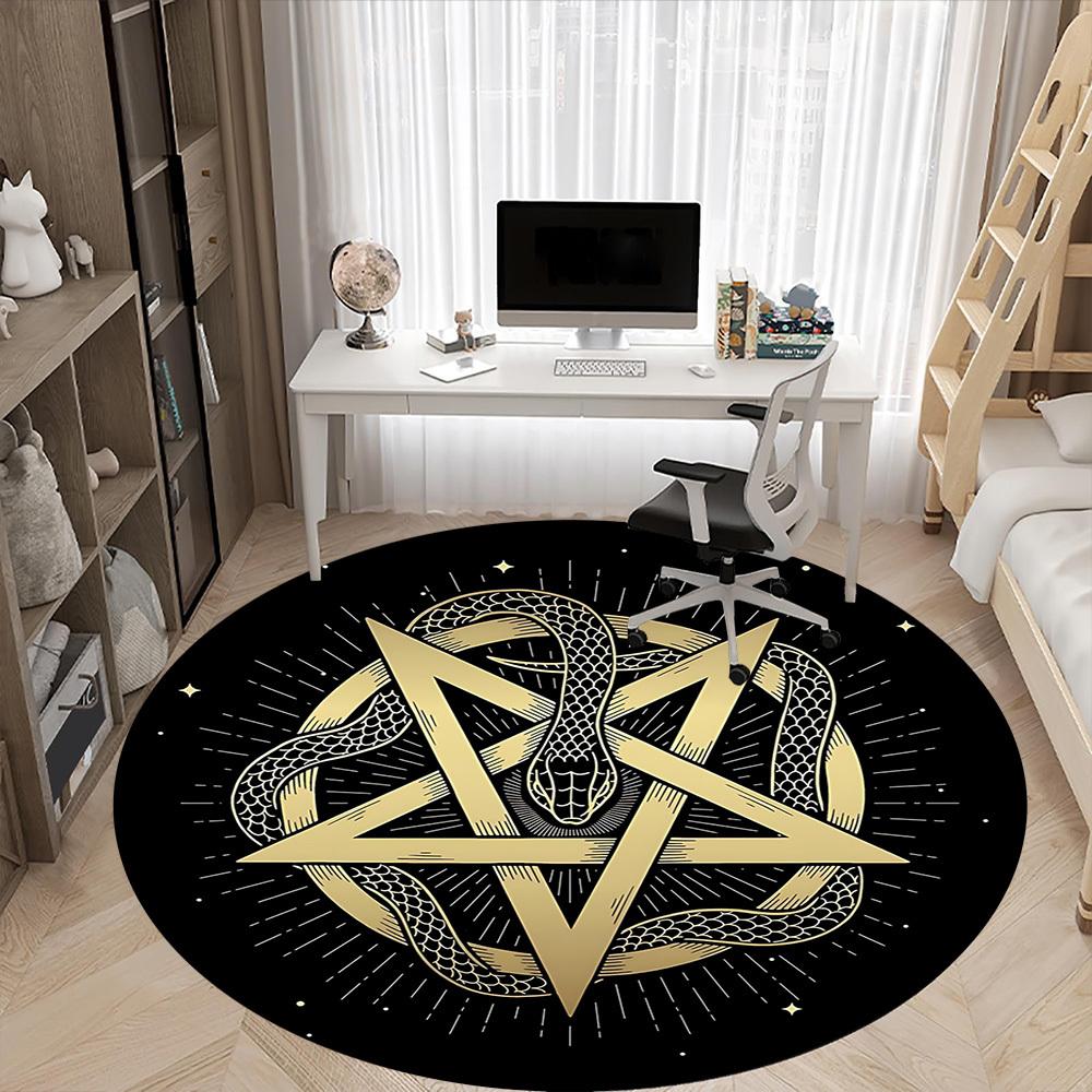 1pc Snake Pentagram Office Round Area Rug, Indoor Mat Suitable For Office, Under Office Chairs Bedroom Living Room Home Decor, Room Deco