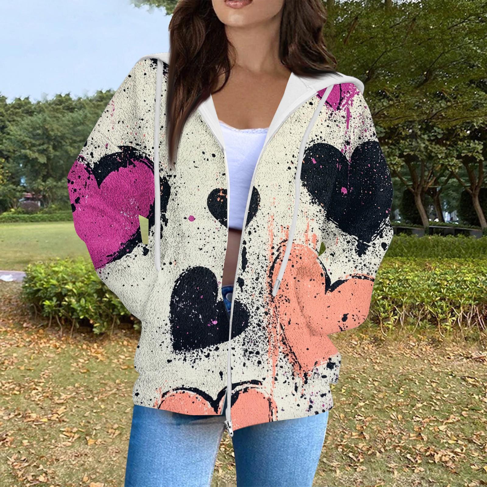 

Женская мода повседневная куртка-кардиган с длинным рукавом и принтом ко Дню святого Валентина с карманом на молнии XL