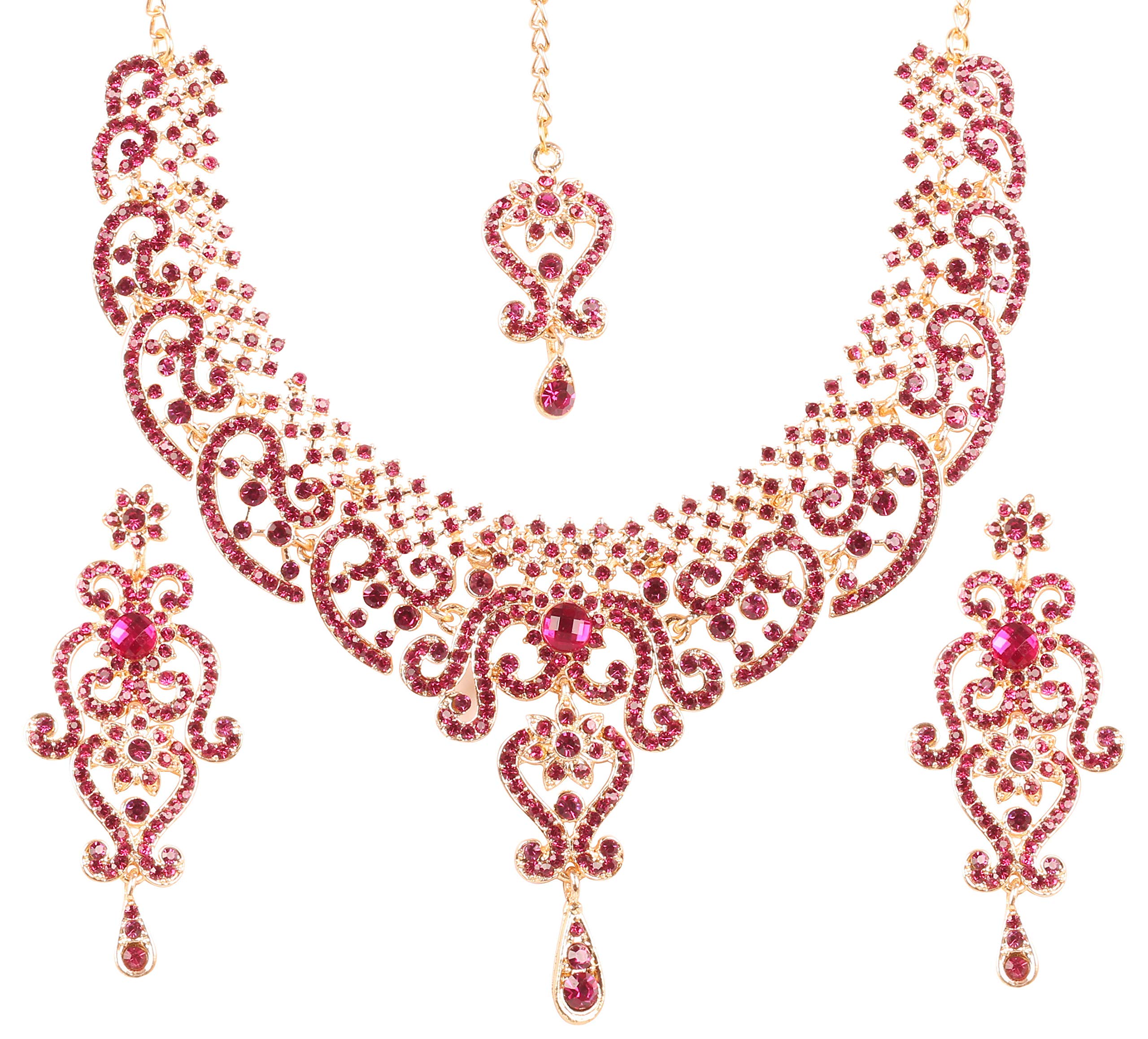 Touchstone Indian Bollywood Royal Look Stunning Designer Jewelry Necklace Set for Women Pink