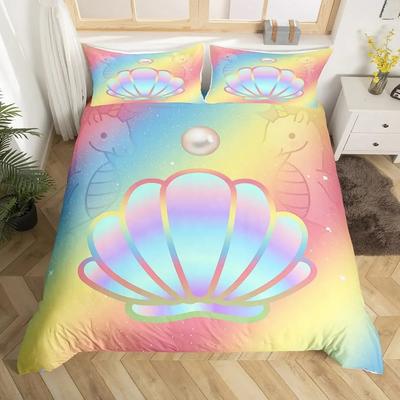 Regenbogenmuschel Bettbezug-Set Buntes Regenbogen-Bettwäscheset für Kinder Mädchen Mikrofaser Mehrfarbige Bettdecke Bezug Twin King Size