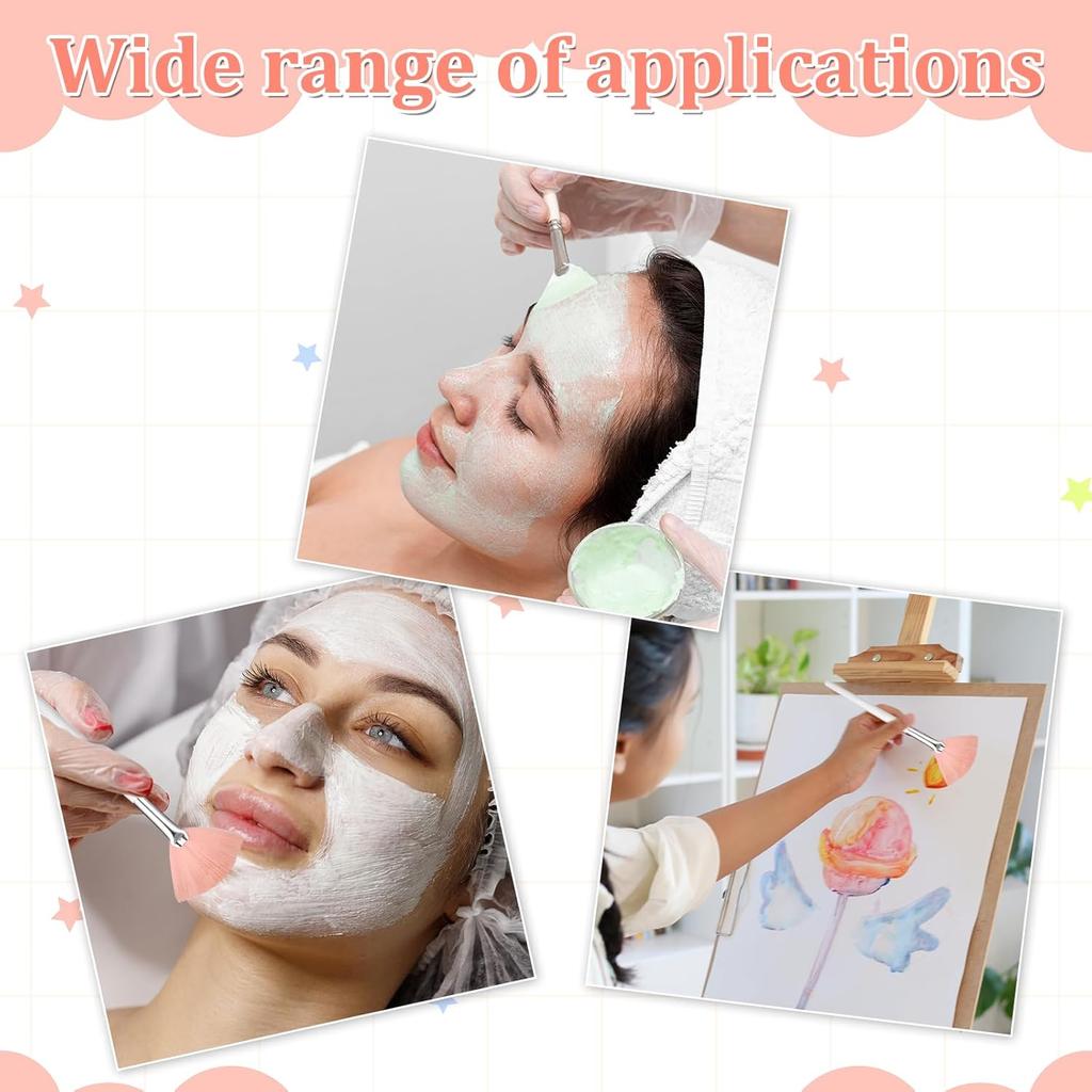 10 PCS Fan Brush Makeup, Fan Brushes for Esthetician Makeup, Multipurpose Facial Brushes for Make up Cosmetic, Eyeshadow, Peel Mud Cream(White, Pink)