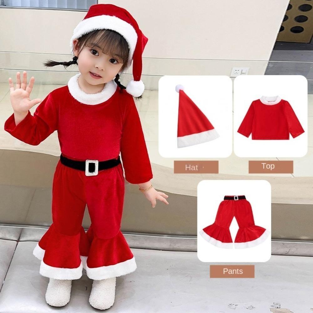 Red Santa Claus Children Christmas Clothes Cosplay Xmas Suit Wear  Girls Toddler