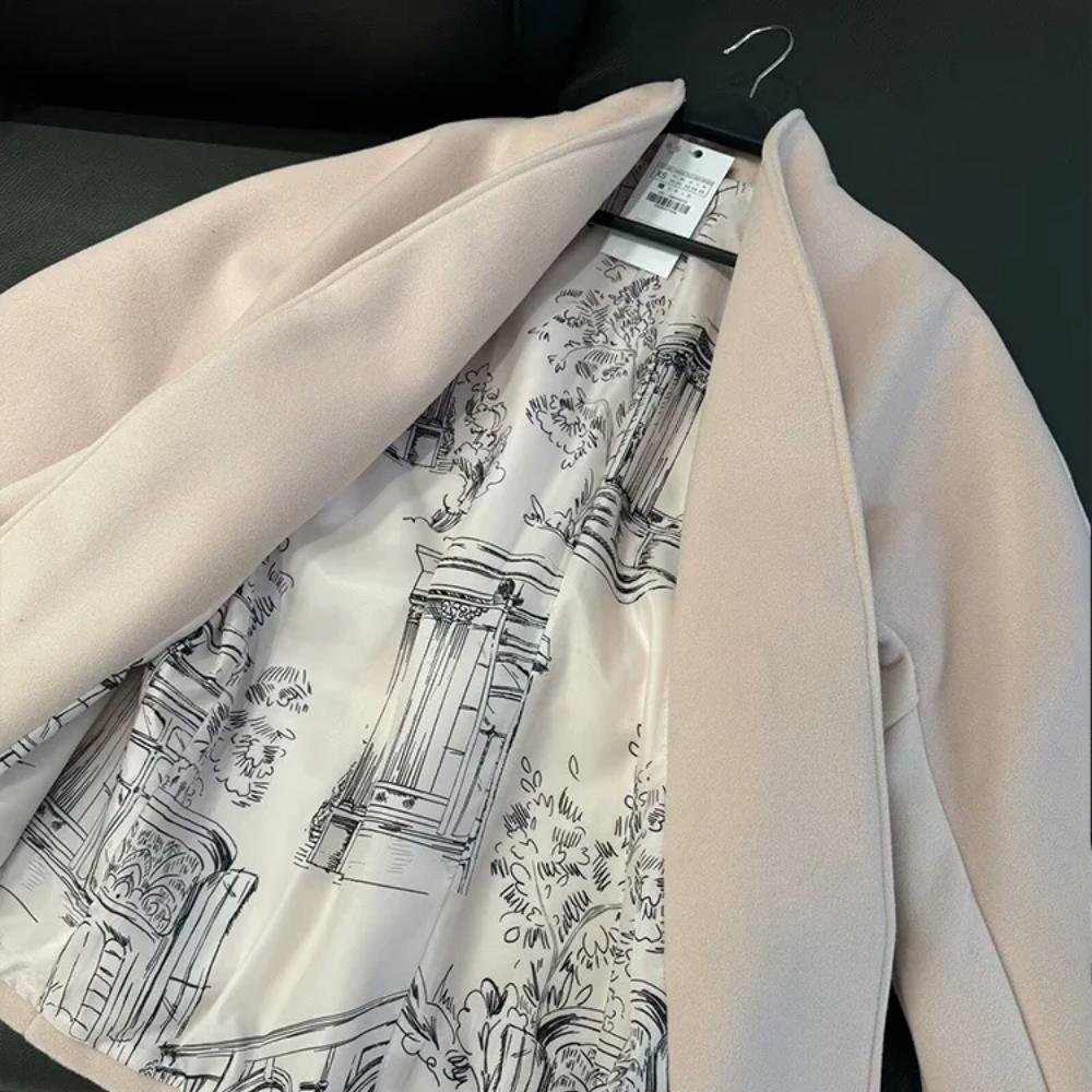 Elegante Damen Einfarbig V-Ausschnitt Bindegürtel Wolljacke 2025 Neue Mode Klassische Langarm Mäntel Herbst Schick Weibliche Streetwear