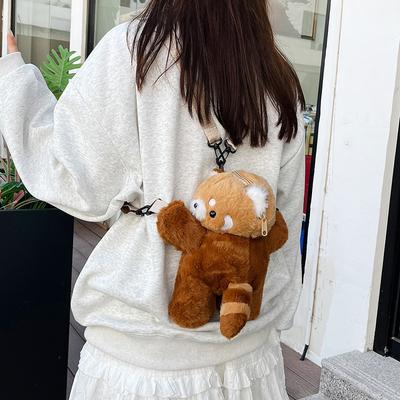 Children's Lying Backpack Autumn and Winter New Little Raccoon Cute Plush Travel Backpack Doll Parent-child Commemorative Bag