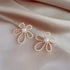 Exaggerated Pearl Hollow Flower Stud Earrings - Simple & Sweet Small Floral Ear Ornaments