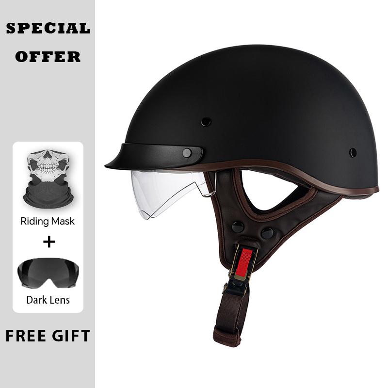 Men Women Universal Motorcycle Helmets with Lens Retro Half Face Helmet ABS Shell Capacete De Moto DOT Approved Moto Equipment