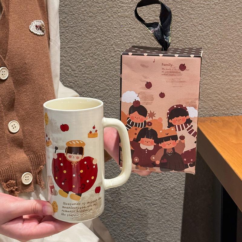 Family Time Ceramic Mug Retro Boys and Girls Mug Large Capacity Couple Coffee Milk Mug Birthday Gift