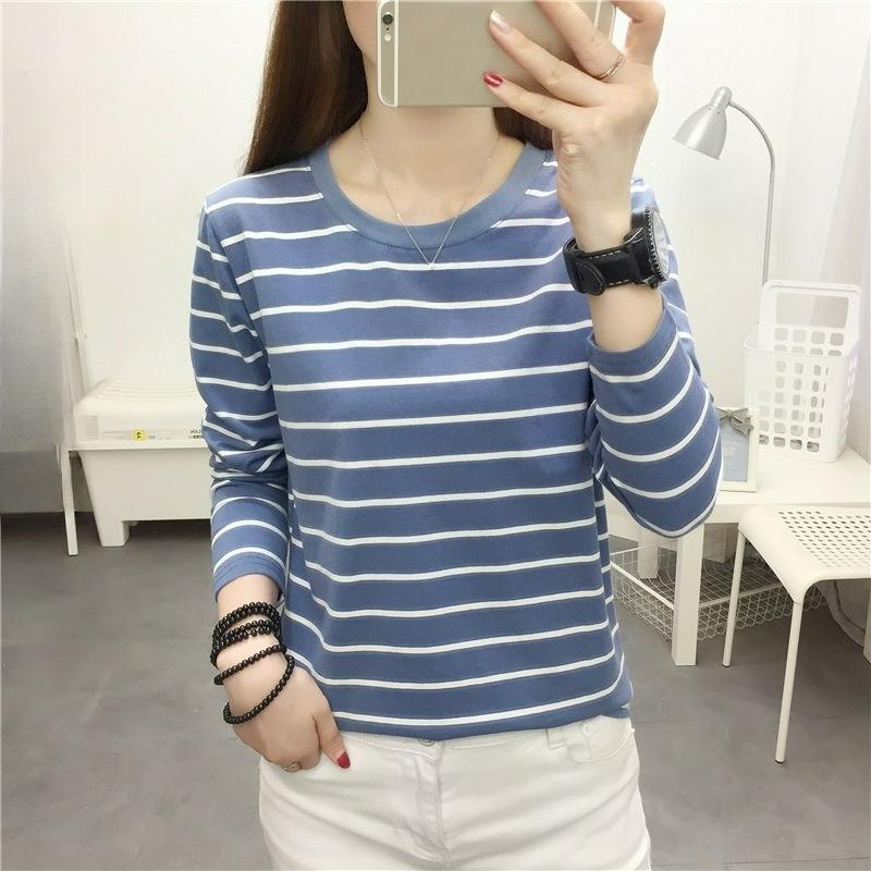 Plus Fat Plus Size Women's Loose Long-sleeved T-shirt Women's Autumn Cotton Striped Bottoming Shirt Top Clothes