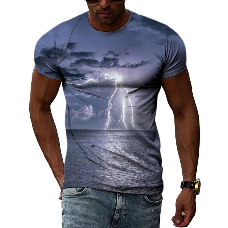 

Летние мужские футболки с 3D крутой молнией, модная футболка с рисунком природного пейзажа, индивидуальная футболка в стиле Харадзюку в стиле хип-хоп 6XL