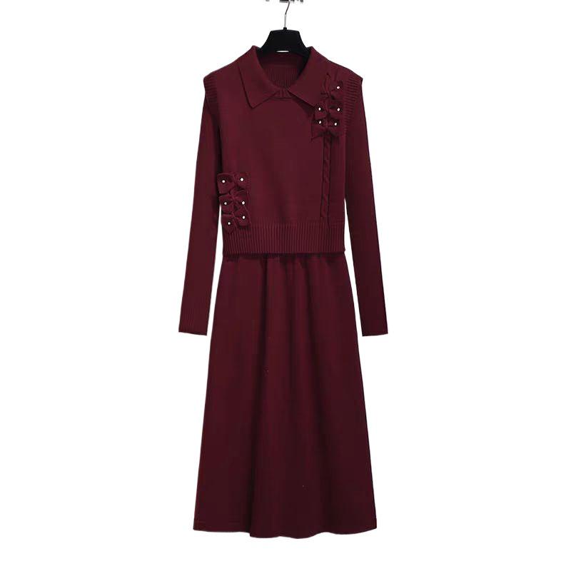 Set Vesta Pulover și Rochie Stil Coreean – Costum Tricotat Femei Toamnă/Iarnă Fustă