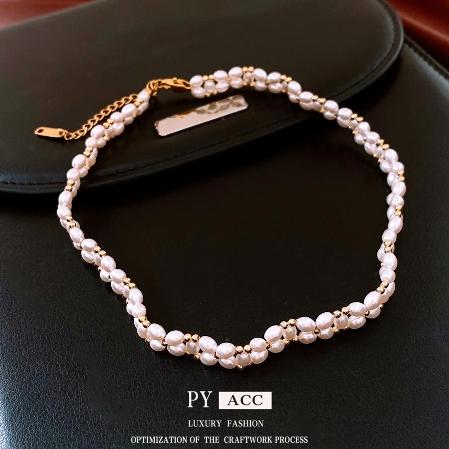 18K Real Gold Electroplated Pearl Beaded Necklace French Court Style Exquisite Sweater Chain Design Sense Niche Necklace Women