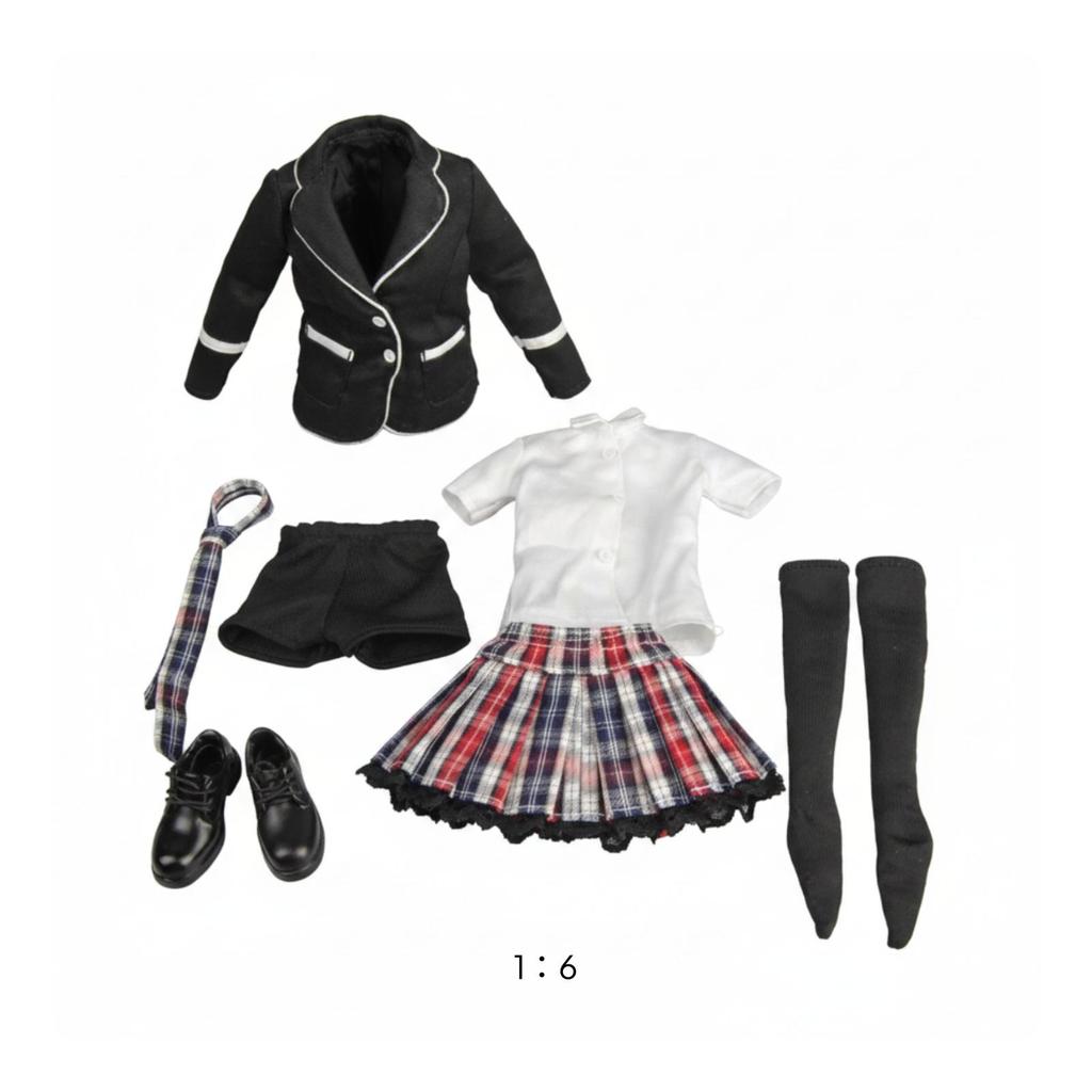 1/6 Female School Uniform Outfit Lace-Edged Plaid Tailored