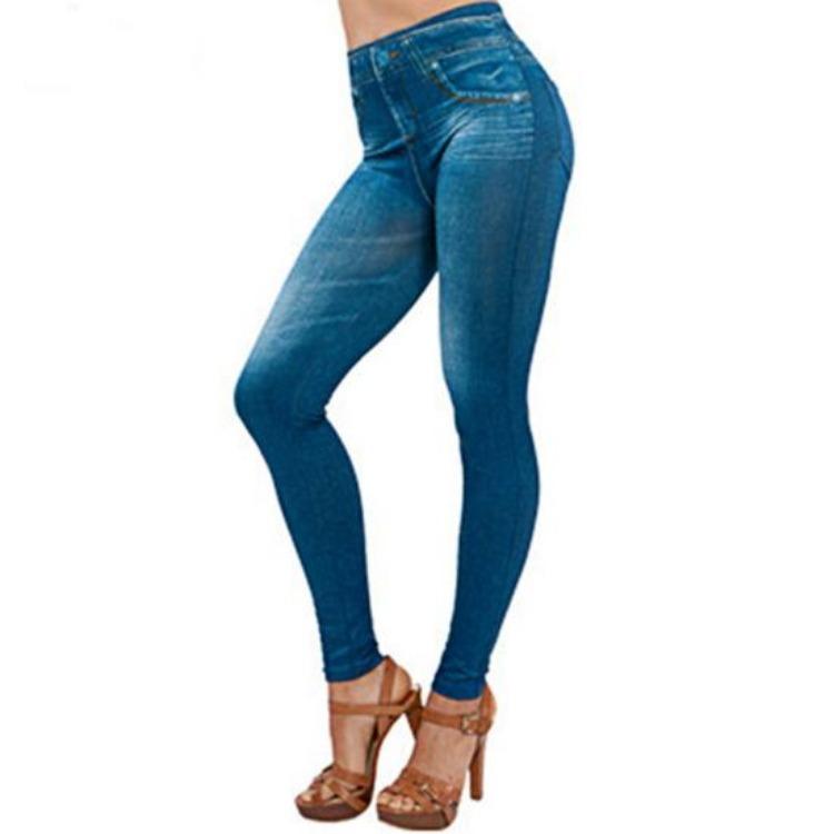 

High Waist Slim Stretch Women Jeans Denim Print Pencil Pants for Work S синий