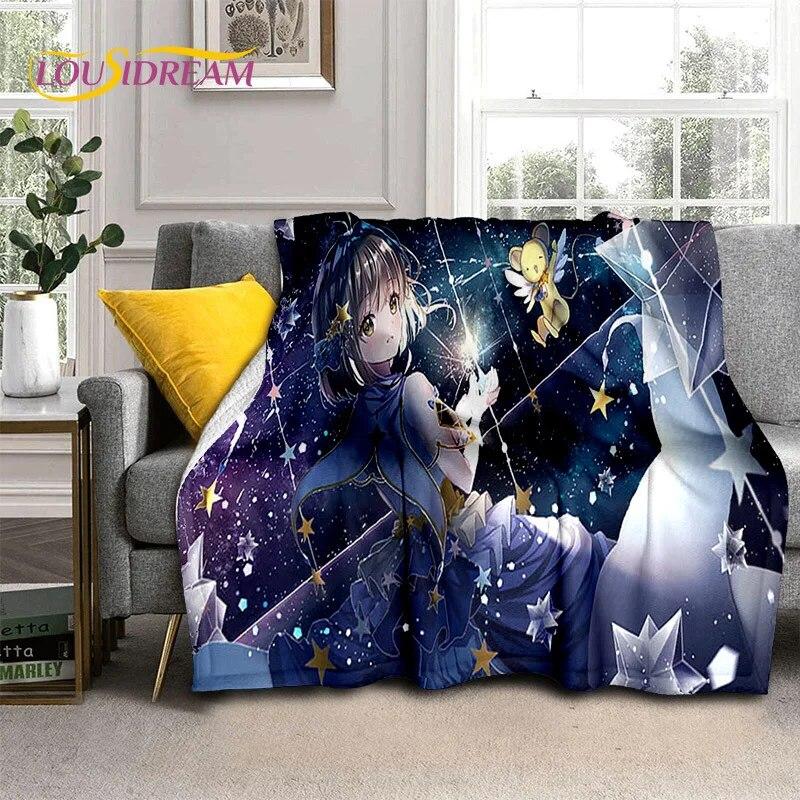 3D Cartoon Captor Anime Cute Card Sakura Blanket,Soft Throw Blanket for Home Bedroom Bed Sofa Picnic Office Cover Blanket Kids