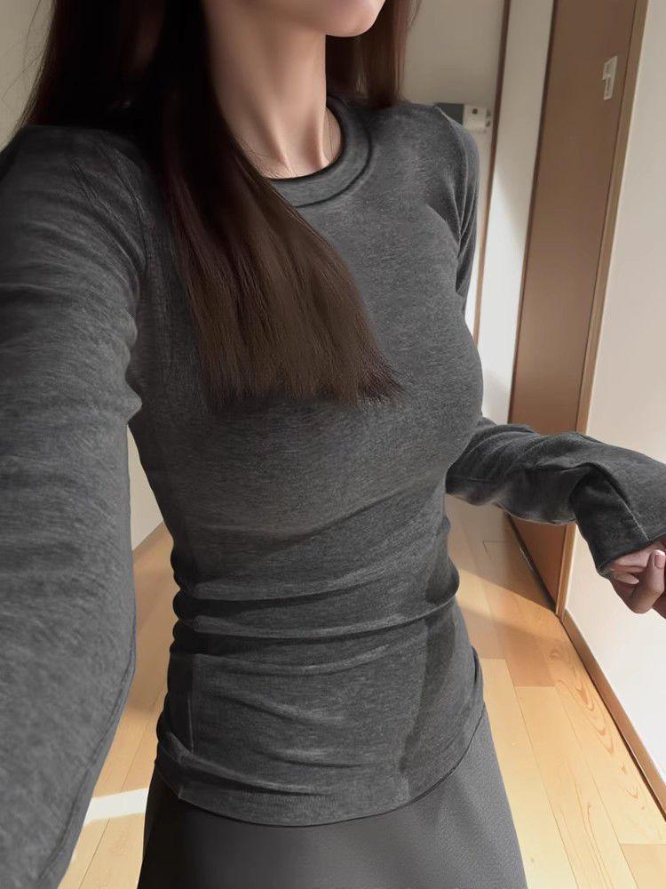 Women's Korean Style Slim Fit Round Neck Long Sleeve T-shirt