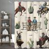 Western Cowboy Shower Curtain, American Wild West Cowboy Horseback Riding, Cattle, Desert Cactus, Rodeo, Ranch Bathroom Decorati
