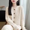 Dames Herfst Winter Gebreide Vest Retro Fair Isle Patroon Ronde Hals Lange Mouw Losse Wolmengsel Trui Jas Casual Bovenkleding