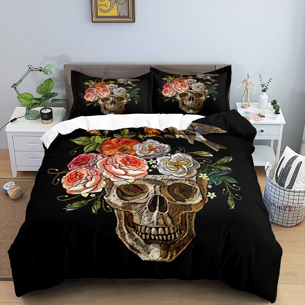 3D Skull Head Series Home Bedding Set Horror Pattern Quilt Cover Pillow Case 2/3 Halloween AU180 * 210 Full Size Home Decoration