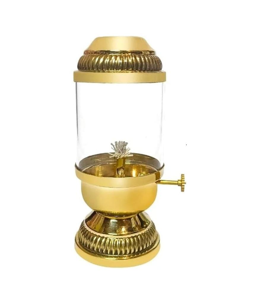 TreegoArt Pure Brass Akhand Jyoti Oil Lamp Diya with Adjustable Bati Knob, Wick Lifting Screw Lever for Hoke and Pooja - Pack of 1 7.5 Inches Height