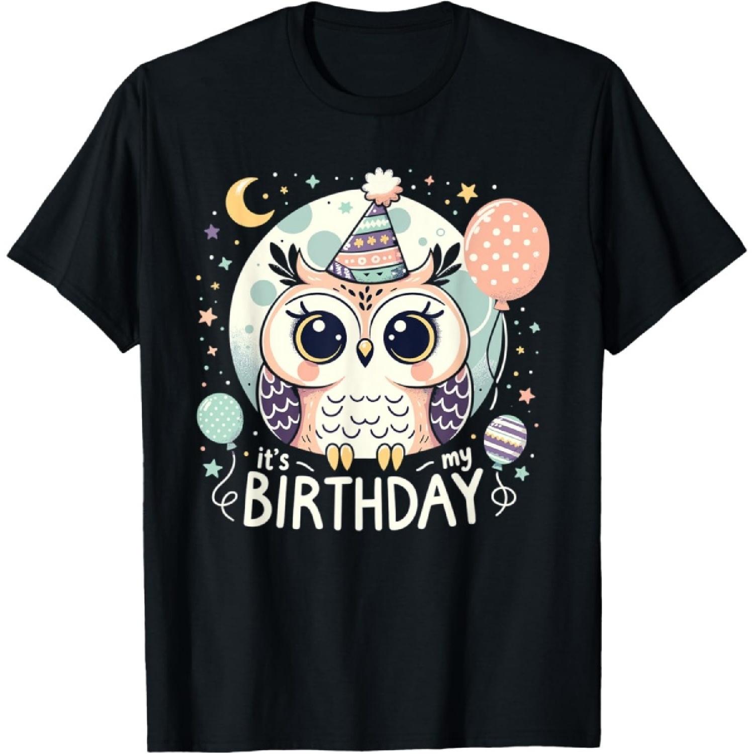 

Its My Birthday Cute Birthday Owl T-Shirt, Small, Black XXXXXL чорний