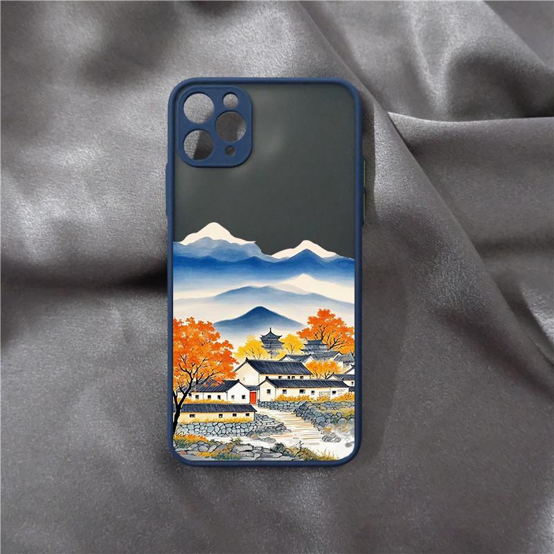 Ink Painting Autumn Scenery House Phone Case for IPhone 16 15 13 12 11 Pro Max Mini 14 Plus SE20 X XS XR Shockproof Hard Covers