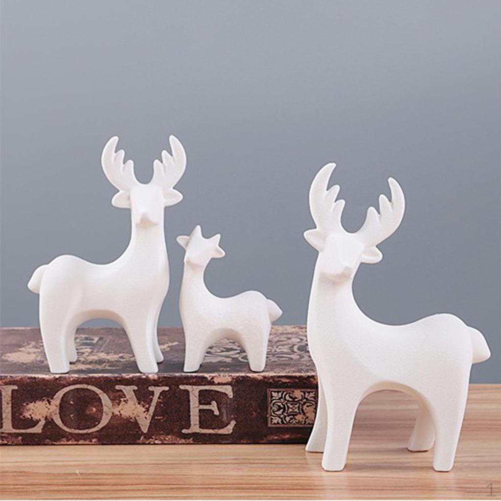 Animal Decor Statue Art Collection Ceramic Elk Figurine Ornament, Fawn, Couples, Family Family
