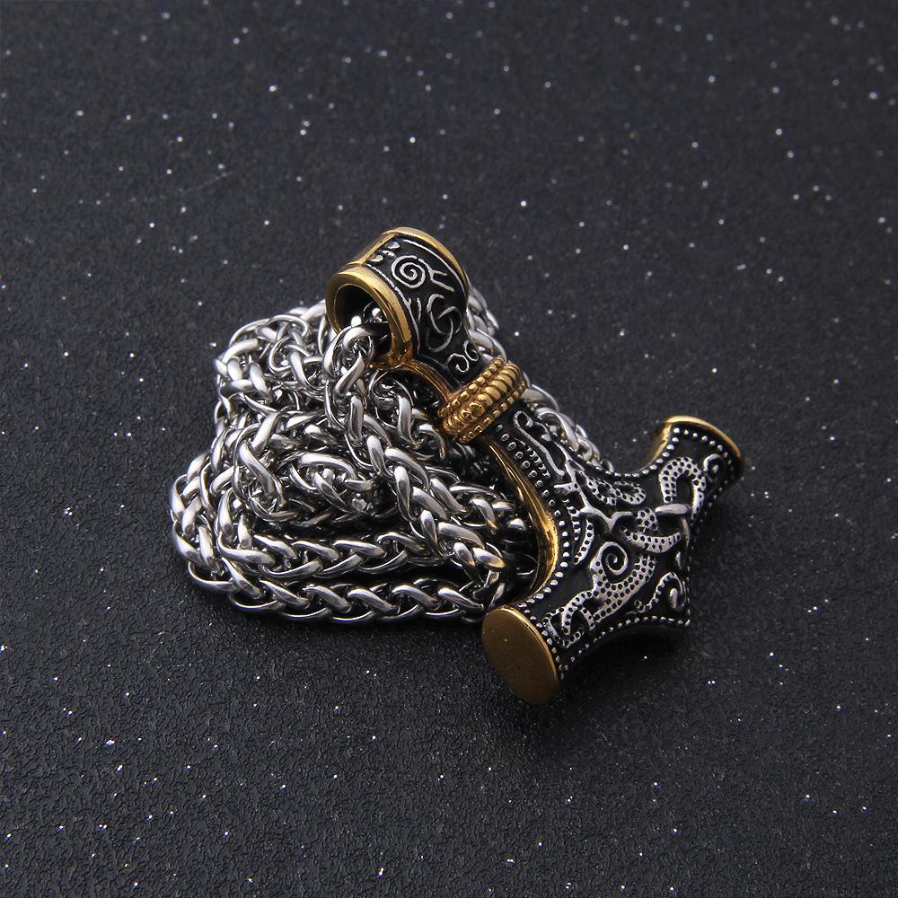 Vintage Stainless Steel Thors Hammer Necklace Nordic  Pendant Necklace Viking Scandinavian Norse Man Male Amulet Hip-hop Jewelry Gift