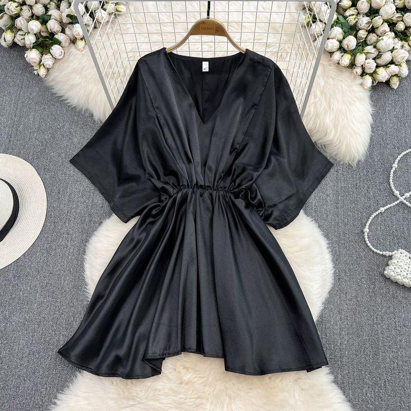 

Loose Satin Easiest for Match Irregular Dress Acetic Acid Black One size