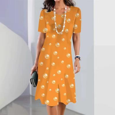 Elegant Women Short Sleeve Fashion 3d Print Midi Dress Plus Size Beach Clothing