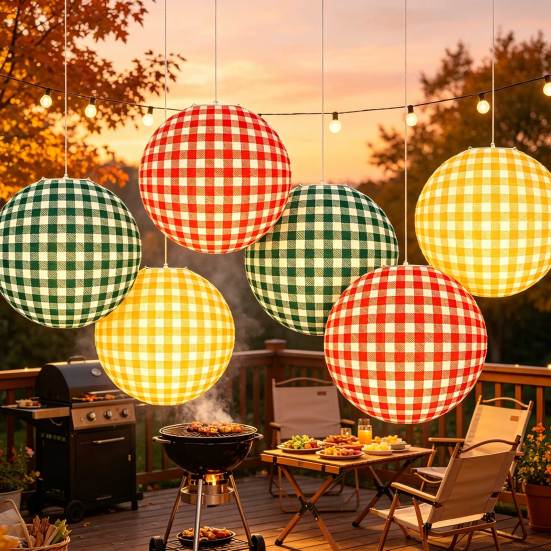 Rot Grün Gelb karierte Papierlaterne Karomuster Kariert Hängende Große Runde Laterne für Geburtstag Junggesellinnenabschied Outdoor Camping Dekoration