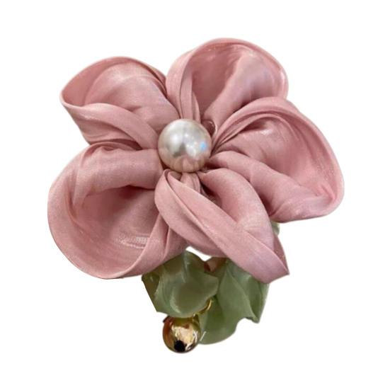 Hair Tie Handmade Satin Flower Decor Hair Tie with Imitation Pearls Large Elastic Soft Hair Band Autumn Winter Hair Accessories