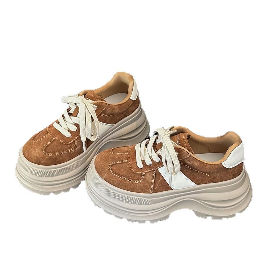 Cowhide Version~ Genuine Leather Thick-soled Inner Height Increase Casual Shoes Versatile Sports Dad Shoes Women's Shoes Forrest Gump Shoes German Tr